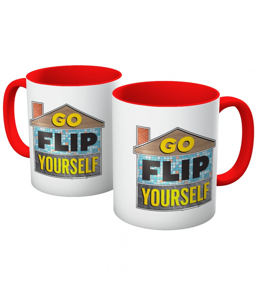 What We Do In The Shadows Go Flip Yourself Logo White And Red Mug